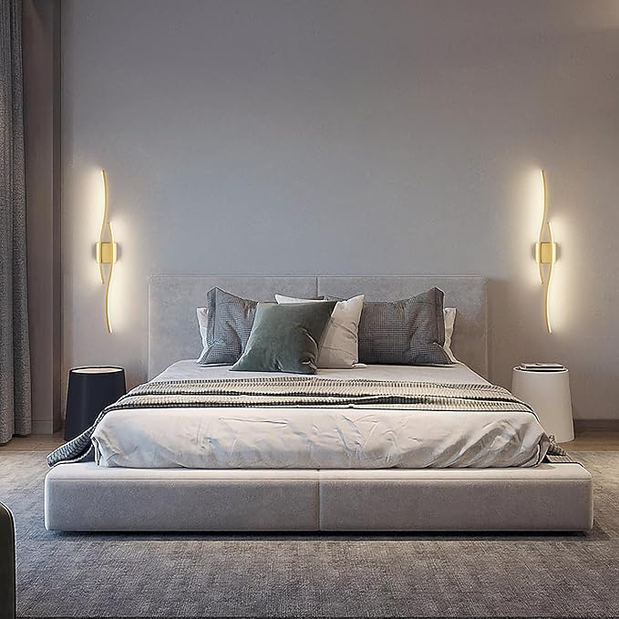 Modern Wall Sconces, Gold Wall Light Fixtures for Bedroom,3000K-6000K LED Wall Light for Living Room, Hallway, Bedroom