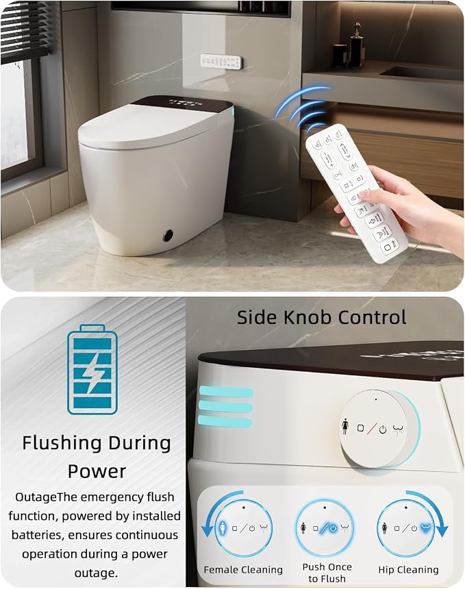 TOTTE Smart Toilet with Bidet, Auto Open/Close Lid, Bidet Toilet with Powerful Flush, Instant Warm Water, Elongated Smart Toilet with Heated Seat, Dryer, Modern Bathroom Toilets with Deodorization