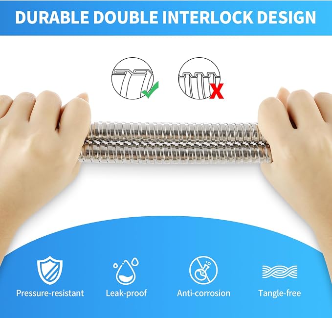 90 Inch Extra Long Stainless Steel Shower Hose - Flexible & Wear-Resistant with Chrome shower head with hose Plated Nut & Insert