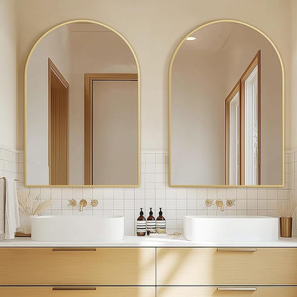Arched Bathroom Mirror for Wall, 36" x 24" Metal Frame Vanity Mirror, Gold | Aluminium Alloy Frame, HD Shatterproof Glass, for Bathroom Over Sink , Entryway, Bedroom, Living Room