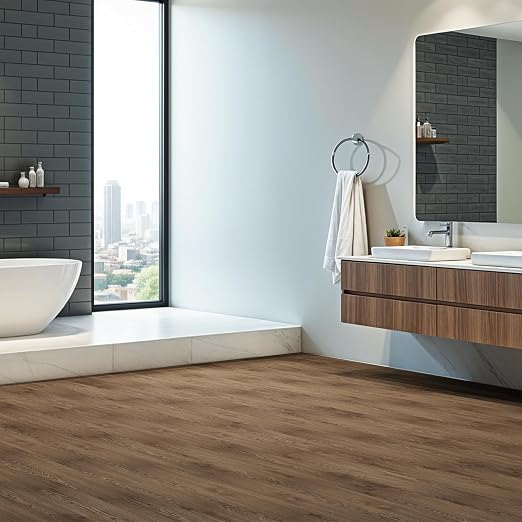 INMOZATA 36 Pack Peel and Stick Floor Tile Waterproof Vinyl Plank Flooring | 54 Sq.Ft, Heat-resistant, Wood Grain Self Adhesive Flooring for DIY Bedroom Living Room Bathroom Kitchen (Smoke Oak)