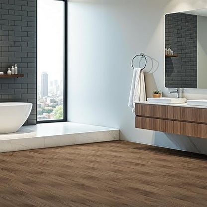INMOZATA 36 Pack Peel and Stick Floor Tile Waterproof Vinyl Plank Flooring | 54 Sq.Ft, Heat-resistant, Wood Grain Self Adhesive Flooring for DIY Bedroom Living Room Bathroom Kitchen (Smoke Oak)