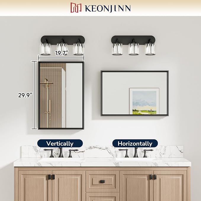 Keonjinn 20 x 30 Inch Black Bathroom Mirrors for Over Sink, Metal Framed | Beveled Rectangle Mirror for Wall, Tempered Glass, Farmhouse Style, Bathroom Vanity Mirror, Hangs Horizontally or Vertically