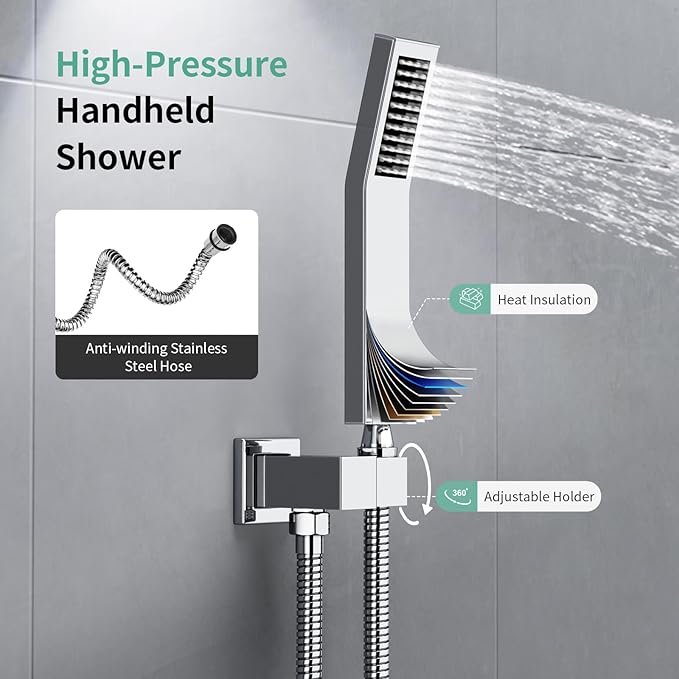 SR SUN RISE Ceiling Mounted Shower System with Push Button Diverter, Luxury 12 Inch Rain Shower Head with Handheld Spray, High Pressure Shower Faucet Combo Set with Rough-in Valve, Polished Chrome