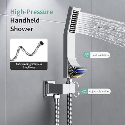 SR SUN RISE Ceiling Mounted Shower System with Push Button Diverter, Luxury 12 Inch Rain Shower Head with Handheld Spray, High Pressure Shower Faucet Combo Set with Rough-in Valve, Polished Chrome