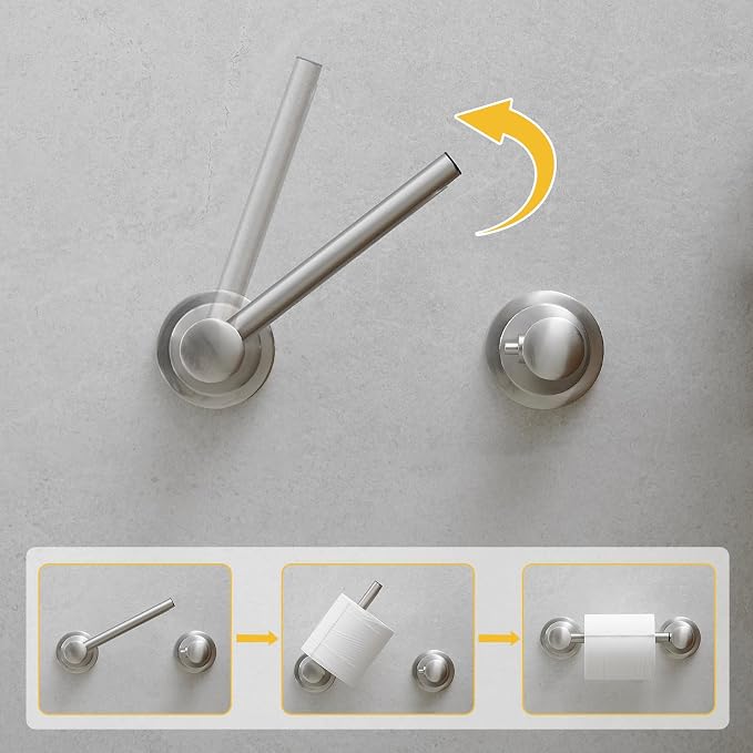 Bathroom Toilet Paper Holder Wall Mount Tissue Holder Brushed Nickel | Rustproof Toilet Tissue Roll Holder, Flexible Double Post Pivoting Handle, Bathroom Accessories SUS304 Stainless Steel