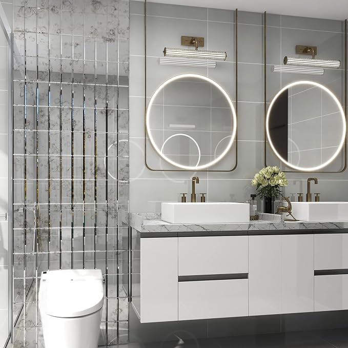 Peel and Stick Beveled Antique Mirror Tile Subway Mirror Glass Backsplash 3x6 Inch for Kitchen Bathroom Wall (40 Pcs, 5 SQ.FT.)