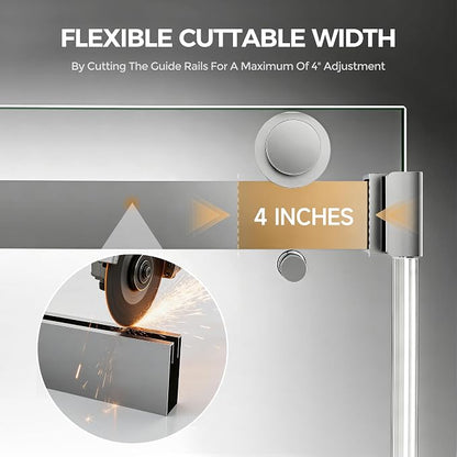 Frameless Stainless Steel Sliding Shower Door, 44-48" W x 76" H - 5/16" (8mm) Thick Tempered Glass Rust-Proof Glass Shower Door with Dual Tracks in Brushed Nickel