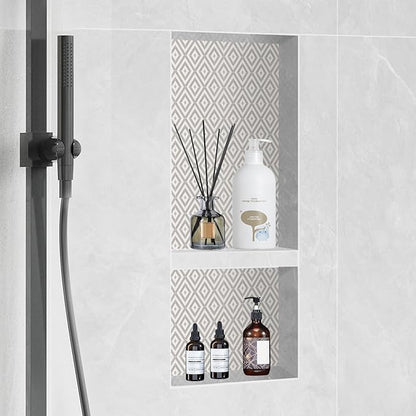 VEVOR Shower Niche Ready for Tile 16" x 32", Double Shelf Organizer, Square Corners Wall-inserted Niche Recessed, Sealed Protection Modern Soap Storage Niche for Shower Bathroom, Black