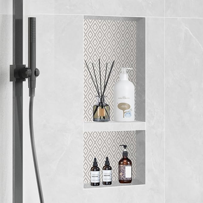 VEVOR Shower Niche Ready for Tile 16" x 24", Double Shelf Organizer, Square Corners Wall-inserted Niche Recessed, Sealed Protection Modern Soap Storage Niche for Shower Bathroom, Black