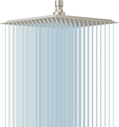 10" Rain Shower Head High Pressure Rainfall Shower Head Brushed Nickel | Square Rain Bathroom Showerhead, High Flow, Large Stainless Steel, Ceiling Mounted, Wall Mounted, Waterfall Full Body