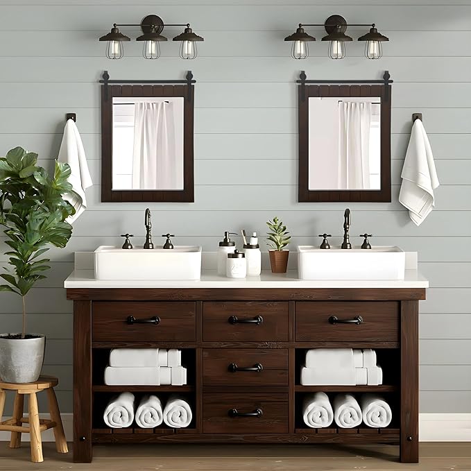 Besdomus Rustic Bathroom Farmhouse Mirror: 22"x30" Dark Brown Barn Door Solid Cedar Wood Frame Vanity Mirror - Wall Mounted Mirror for Hallway/Living Room/Bathroom - Rustic Decor for Fashion-Conscious