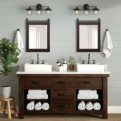 Besdomus Rustic Bathroom Farmhouse Mirror: 22"x30" Dark Brown Barn Door Solid Cedar Wood Frame Vanity Mirror - Wall Mounted Mirror for Hallway/Living Room/Bathroom - Rustic Decor for Fashion-Conscious