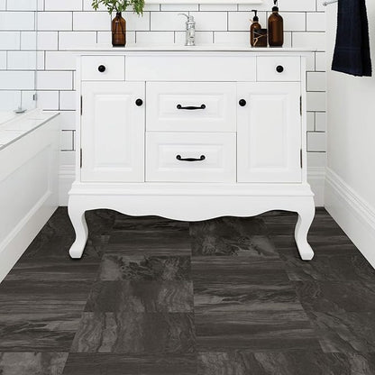 FloorPops FP3328 Raven Peel & Stick Peel and stick floor tiles, Black, 12 inch x 12 inch