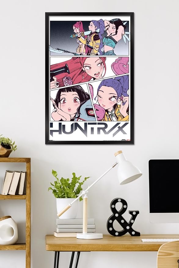 Trends International Netflix KPop Demon Hunters (2025) - Huntrix Manga Panels Wall Poster, 34L x 22.4W, Black Framed Version