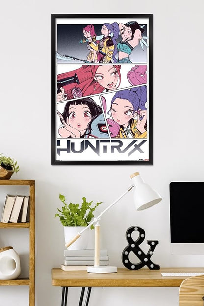 Trends International Netflix KPop Demon Hunters (2025) - Huntrix Manga Panels Wall Poster, 34L x 22.4W, Black Framed Version