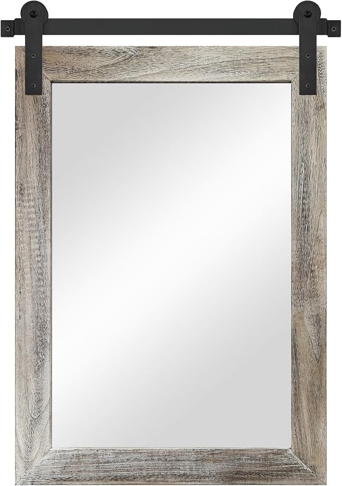 COGOOD Farmhouse Bathroom Mirrors for Over Sink - 30 x 22 Yellow White | Rustic Barn Door Wood Framed Vanity Mirror for Entryway, Living Room, Bedroom, Dresser Wall Decor
