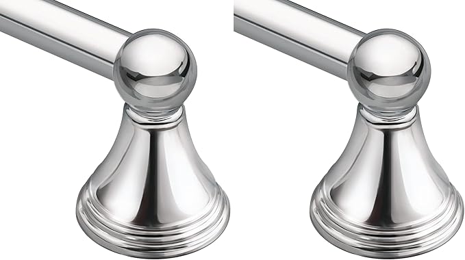 Moen Preston Collection Chrome 24-Inch Single Bathroom Towel Bar, Wall Mounted Hanger for Bath or Kitchen, DN8424CH (Pack of 2)
