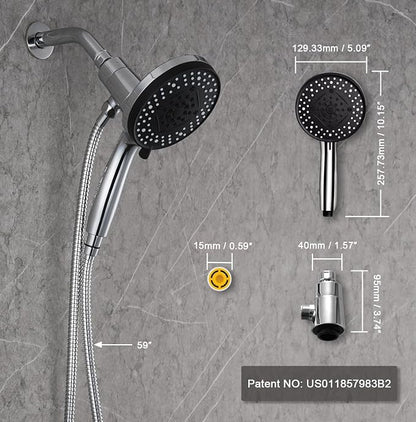 Magnetic Shower Head with Handheld Chrome | High Pressure 9-setting Handheld Shower Head, Magnetic Bracket,59 Inches Stainless Steel Shower Hose. (Basic Model, Chorme)