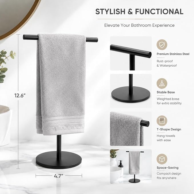 Songtec Hand Towel Holder Stand for Bathroom, Fingertip Towel Rack, Rust-Proof Accessories Jewelry Stand - Black