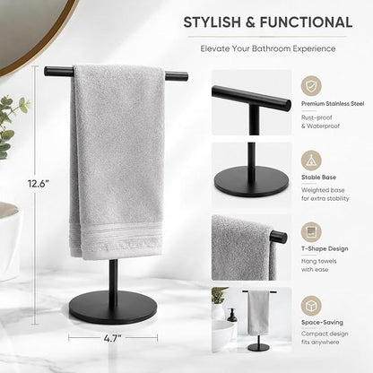 Songtec Hand Towel Holder Stand for Bathroom, Fingertip Towel Rack, Rust-Proof Accessories Jewelry Stand - Black