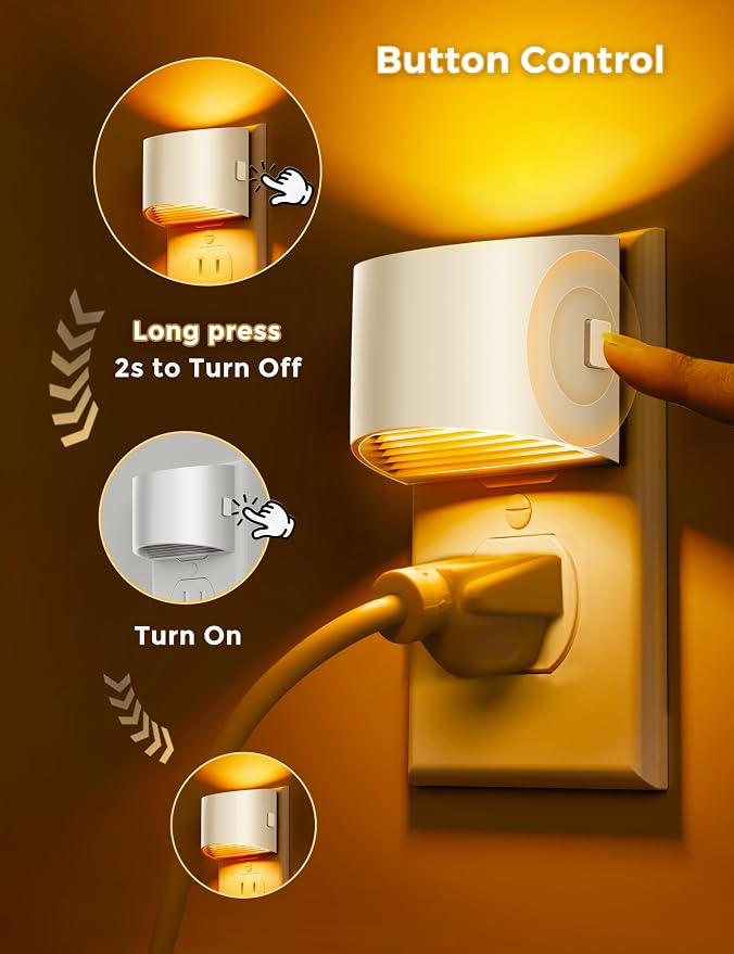 L LOHAS LED Night Light, Night Lights Plug into Wall with Dusk to Dawn | Sensor, 3 Brightness Level, 2 Pack, 1600K Amber, White Housing