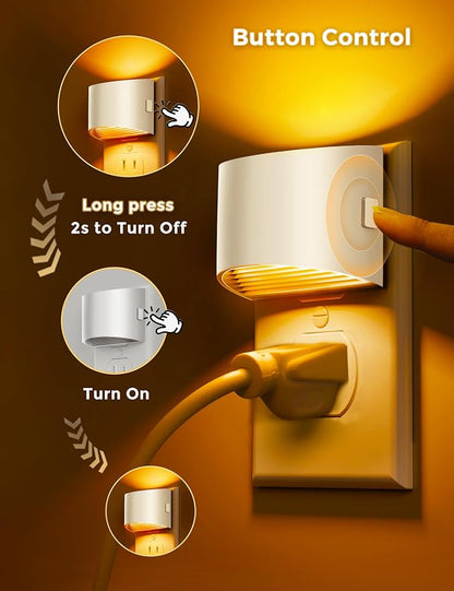 L LOHAS LED Night Light, Night Lights Plug into Wall with Dusk to Dawn | Sensor, 3 Brightness Level, 2 Pack, 1600K Amber, White Housing