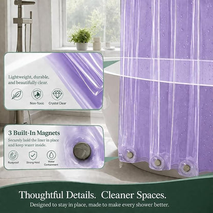 EHZNZIE Purple Shower Curtain Liner 72x72, PEVA Waterproof Bath Curtain, No Chemical Smell, 3 Weighted Magnets, Durable with Rustproof Metal Grommets