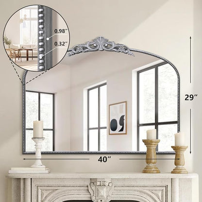 Micasso Vintage Silver Wall Mirror: 40"x29" Baroque Antique Arched Mirror | Traditional Ornate French Decorative Mirror for Bedroom/Bathroom/Fireplace/Entryway/Hallway/Dresser/Vanity/Mantel/Nightstand