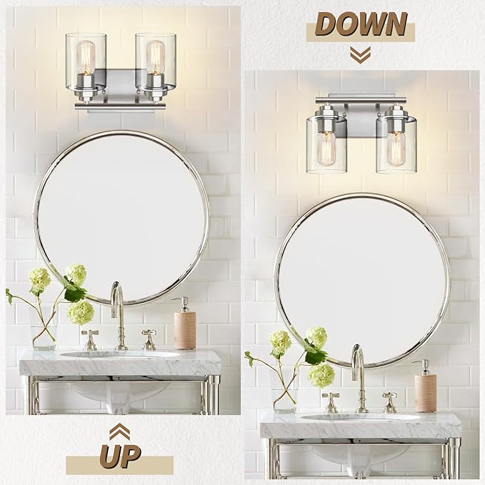 Bathroom Vanity Light Over Mirror,Vanity Light for Bathroom,Bathroom Light Fixture Wall Sconce Lighting for Bedroom,Living Room (Nickel, 2-Light)