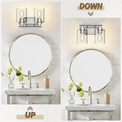 Bathroom Vanity Light Over Mirror,Vanity Light for Bathroom,Bathroom Light Fixture Wall Sconce Lighting for Bedroom,Living Room (Nickel, 2-Light)
