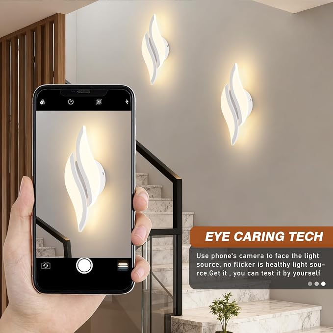 CANEOE Modern LED Wall Sconce 3000K White Indoor Wall Light Fixtures Acrylic Wall Sconce Lighting for Living Room Bedroom Bedside Bathroom Hallway Stairway Wall Lamp (White, 1 Pack,3000K)