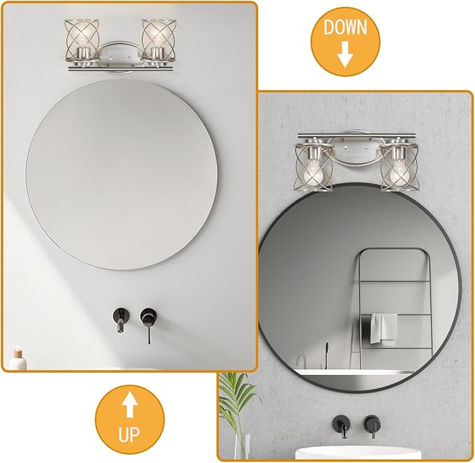 2-Lights Bathroom Vanity Lights, Bathroom Light Fixtures Over Mirror, Brushed Nickel Vanity Light, Farmhouse Wall Lights with Clear Glass Shade, Bathroom Wall Lamp for Mirror Kitchen Bedroom