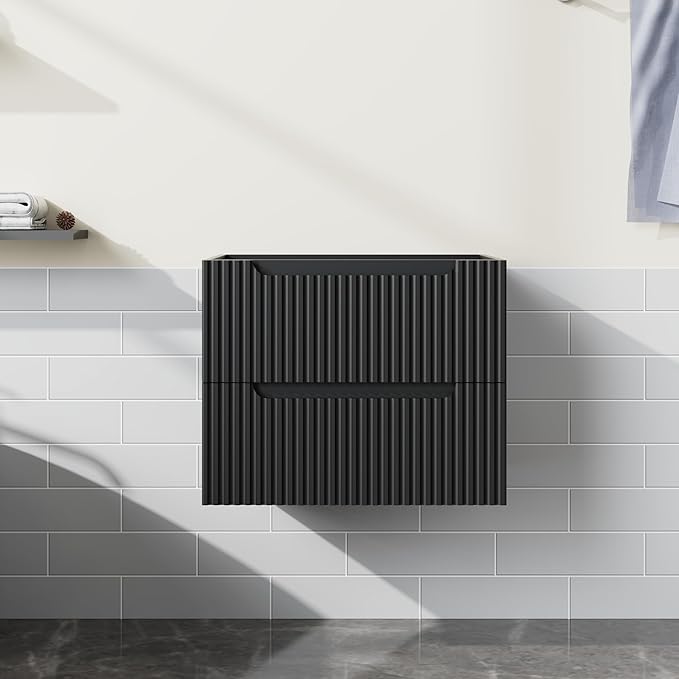 24” Floating Bathroom Vanity Cabinet Wall-Mounted Bathroom Vanity in Black, Sink Basin Not Included
