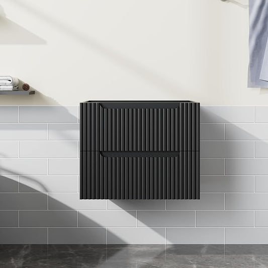 24” Floating Bathroom Vanity Cabinet Wall-Mounted Bathroom Vanity in Black, Sink Basin Not Included