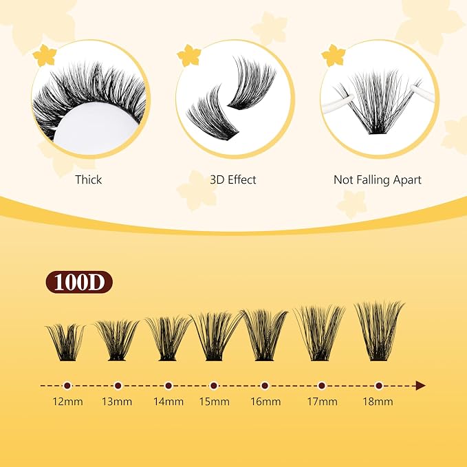 QUEWEL Lash Clusters Kit, 320Pcs 100D Lash Cluster Eyelash Extensions | Mix 12-18mm 3D Eyelash Clusters with Lash Bond and Seal and Lashes Tweezer Easily Create 3D Lashes Clusters at Home(100D Kit)