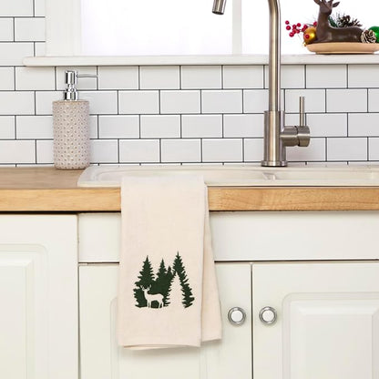 SKL Home Christmas/Winter Deer Spruce Hand Towel Set-2pc, Natural | Soft, embroidered velour. Great for the bathroom, kitchen or bar. Fun for lodge/cabin décor & holiday gifting.