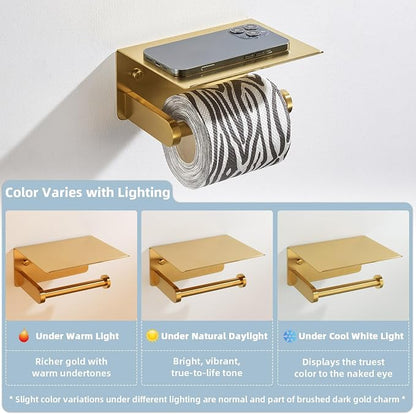 Toilet Paper Holder, Brushed Gold, 304 Stainless Steel | Wet Wipes & Air Freshener Storage, Space-Saving Design, Family Bath & Rental Apartment Use, Modern Bathroom Refresh