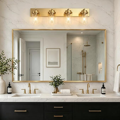 4-Light Bathroom Light Fixtures, Brushed Gold Vanity Lights | Modern Bathroom Lighting Fixtures Over Mirror, Vanity Lights for Bathroom, Mirror, Restroom, Bedroom, E26