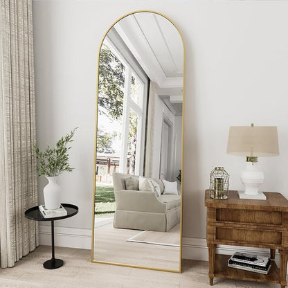 Dewfig Arched Full Length Mirror, 57"X20" Large Full Body Mirror, Gold | Aluminum Alloy Frame Floor Mirror, HD Shatterproof Tempered Glass, Lean/Stand/Wall for Living Room,Bedroom, Dressing Room