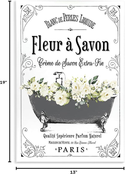 'Fleur a Savon Vintage Parisian Bathroom'| Wall Plaque Art | Stupell Industries | 13 x 19 Inches, Easy to Hang and Sturdy, Made in USA, by Lettered and Lined