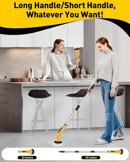 Electric Spin Scrubber for Bathroom, Shower Scrubber with Long Handle | Shower Cleaner Brushes, IPX7 Waterproof & 2 Speed, 3 Brush Heads, 90min Runtime, Bathroom Cleaning Supplies for Toilet Tub