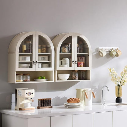 IFGET Bathroom Arched Wall Cabinet, 23.6'' Wide Medicine Cabinet with Adjustable Shelves & Acrylic Glass Doors, Over The Toilet Storage Wall Mount Cabinet for Laundry Room,Kitchen & Living Room, Cream