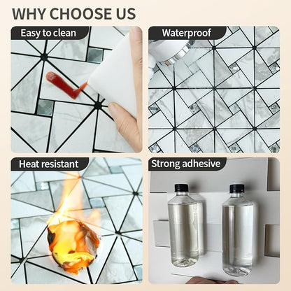 DICOFUN White Marble Look Peel and Stick Backsplash Tile, Mixed Glass Self-Adhesive Mosaic Tiles, Stainless Steel Stick on Wall Tiles for Kitchen and Bathroom Backspalsh, Mirror Décor, 10