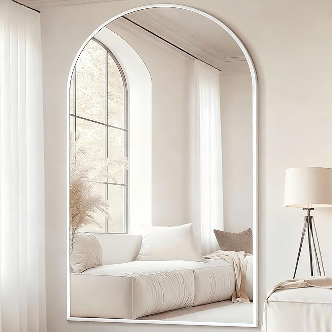 Dewfig Arched Full Length Mirror, 81"x41" Large Floor Mirror, White | Aluminum Alloy Frame Oversized Full Body Mirror, HD Shatterproof Tempered Glass, Lean/Stand/Wall for Living Room,Bedroom