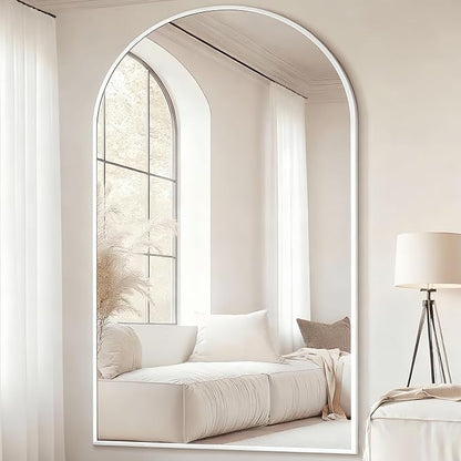 Dewfig Arched Full Length Mirror, 81"x41" Large Floor Mirror, White | Aluminum Alloy Frame Oversized Full Body Mirror, HD Shatterproof Tempered Glass, Lean/Stand/Wall for Living Room,Bedroom