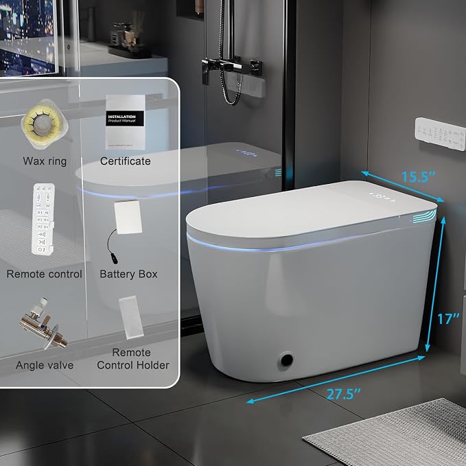 TOTTE Smart Toilet with Bidet Built-in, Auto Open/Close Lid, Auto Power 1000g MaP Flush, 1.28 GPF, One Piece Elongated Toilet with Instant Warm Water & Warm Air Dryer, Built-in Aroma