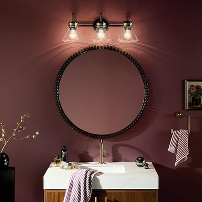 Kichler Farum 26" 3-Light Vanity Light with Clear Glass in Black, for Single or Double Vanity, Over a Mirror, Powder Room, Bathroom (26" W x 9.5" H) 55155BKCLR