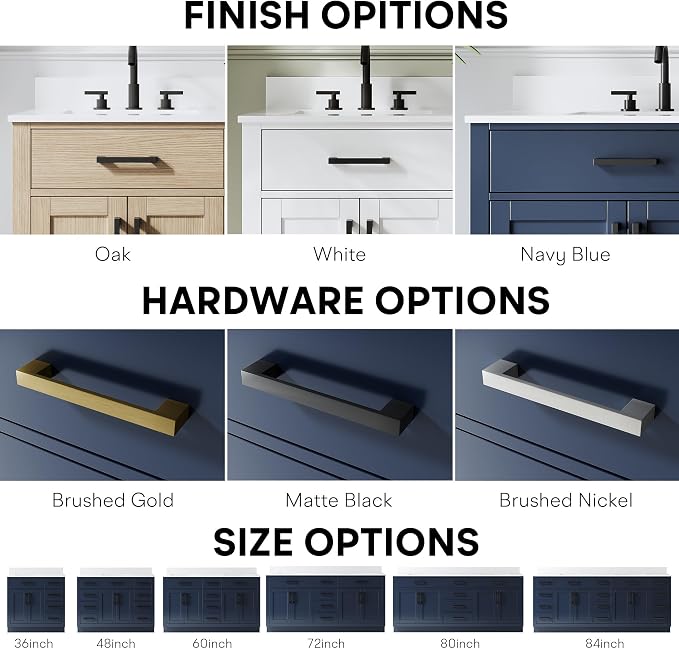 60-Inch Bathroom Vanity with Double Sinks W/ 4 Doors & 4 Drawers & 2 Flip Drawers, Navy Blue Vanity W/Matte Black Handles