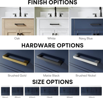 60-Inch Bathroom Vanity with Double Sinks W/ 4 Doors & 4 Drawers & 2 Flip Drawers, Navy Blue Vanity W/Matte Black Handles